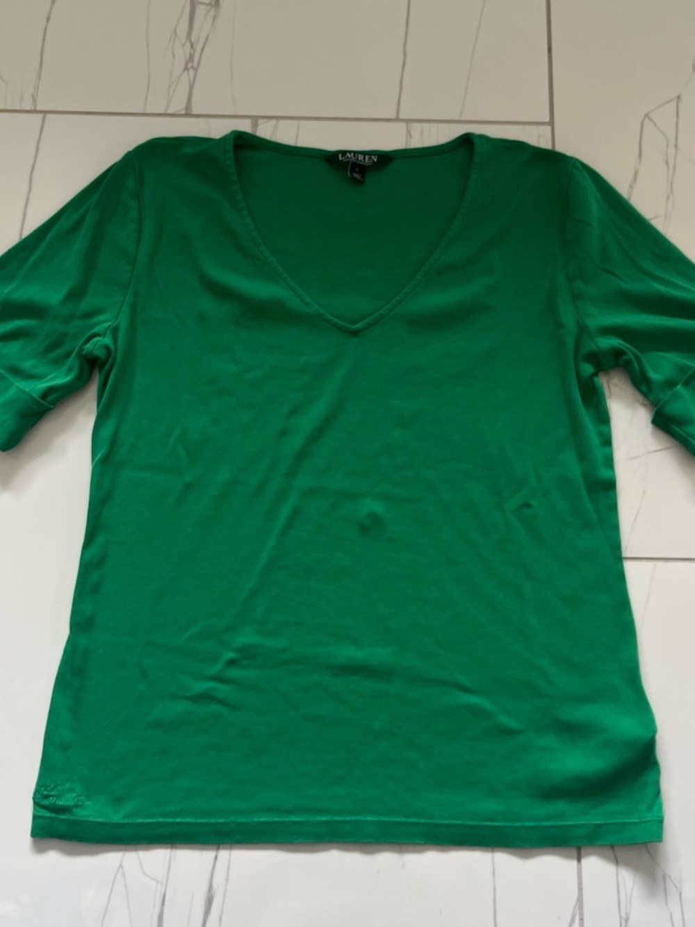 Green V-Neck Women's Top